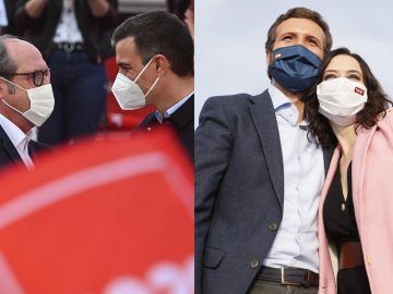 Ángel Gabilondo junto a Pedro Sánchez e Isabel Díaz Ayuso con Pablo Casado en sus actos de cierre campaña Ángel Gabilondo junto a Pedro Sánchez e Isabel Díaz Ayuso con Pablo Casado en sus actos de cierre campaña