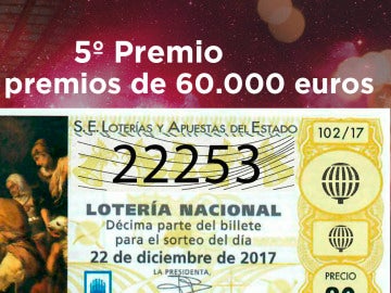 22253, octavo quinto premio del Sorteo de Lotería de Navidad 22253, octavo quinto premio del Sorteo de Lotería de Navidad