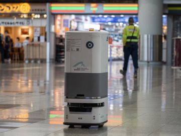 Un robot patrulla en el aeropuerto de Hong Kong Un robot patrulla en el aeropuerto de Hong Kong