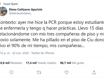 El tuit de la estudiante de enfermería Elena Cañizares